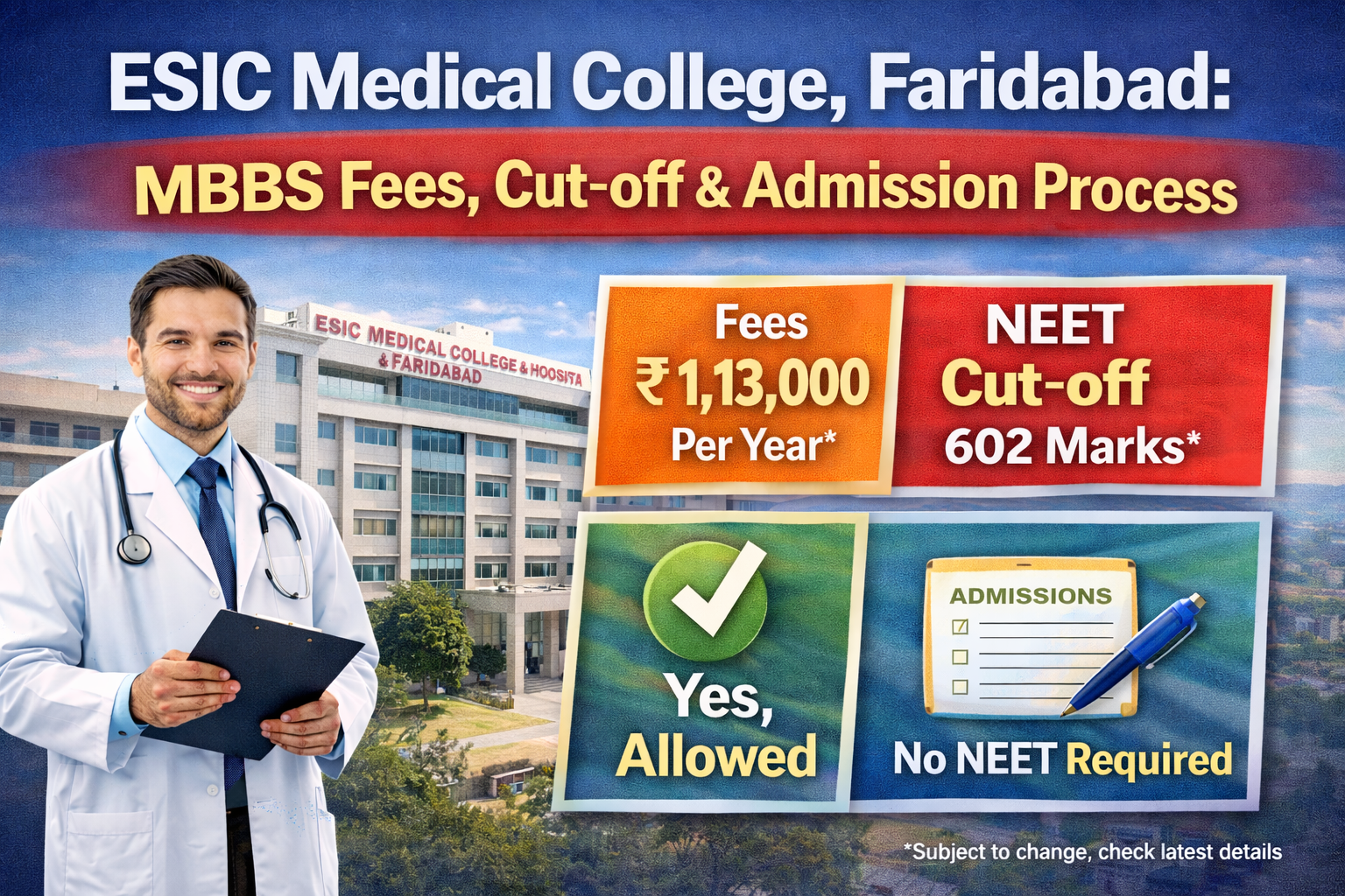 ESIC Medical College, Faridabad: MBBS Fees, Cut-off & Admission Process